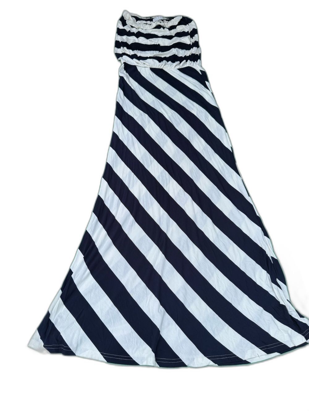Stella Laguna Beach M Navy White Striped Strapless Maxi Dress